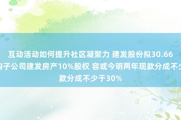 互动活动如何提升社区凝聚力 建发股份拟30.66亿元收购子公司建发房产10%股权 容或今明两年现款分成不少于30%