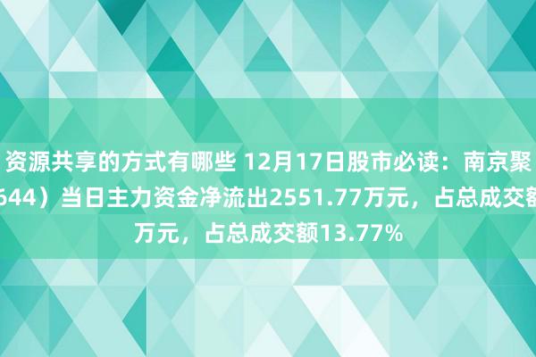 资源共享的方式有哪些 12月17日股市必读：南京聚隆（300644）当日主力资金净流出2551.77万元，占总成交额13.77%