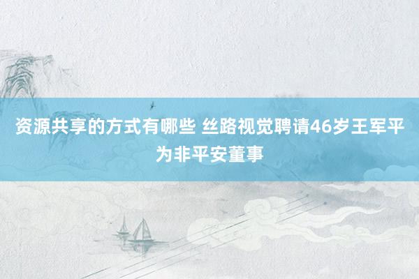 资源共享的方式有哪些 丝路视觉聘请46岁王军平为非平安董事