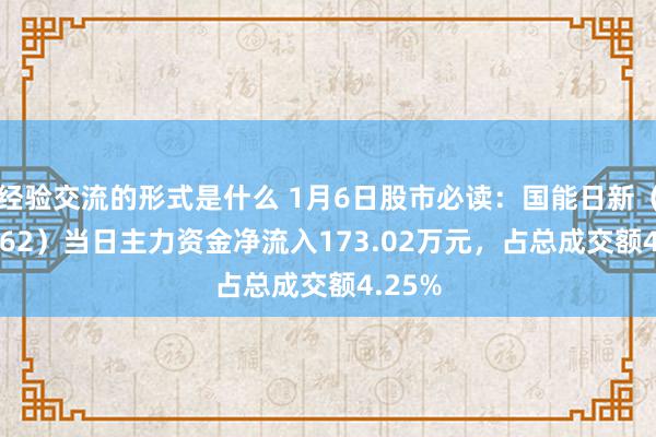 经验交流的形式是什么 1月6日股市必读：国能日新（301162）当日主力资金净流入173.02万元，占总成交额4.25%