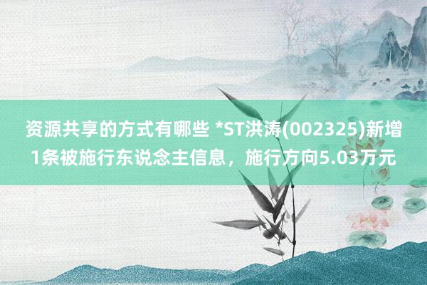 资源共享的方式有哪些 *ST洪涛(002325)新增1条被施行东说念主信息，施行方向5.03万元