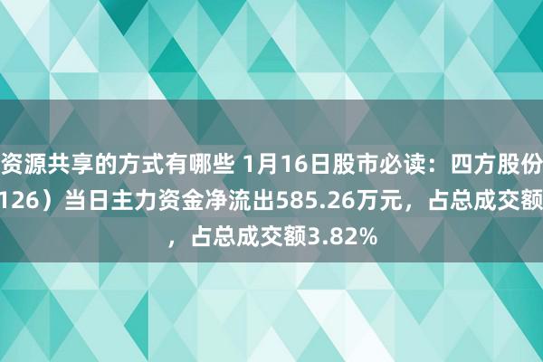 资源共享的方式有哪些 1月16日股市必读：四方股份（601126）当日主力资金净流出585.26万元，占总成交额3.82%