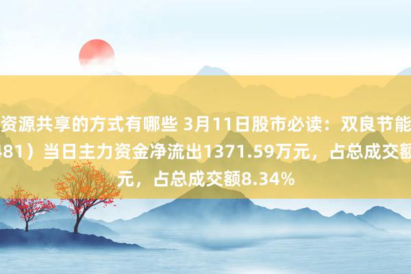 资源共享的方式有哪些 3月11日股市必读：双良节能（600481）当日主力资金净流出1371.59万元，占总成交额8.34%