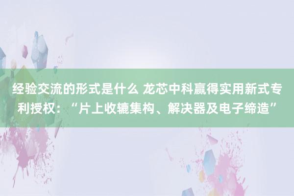 经验交流的形式是什么 龙芯中科赢得实用新式专利授权：“片上收辘集构、解决器及电子缔造”