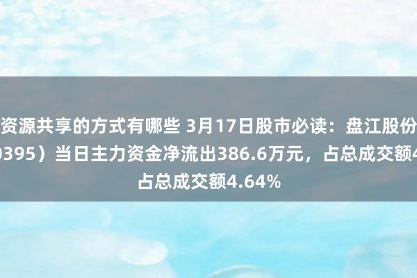 资源共享的方式有哪些 3月17日股市必读：盘江股份（600395）当日主力资金净流出386.6万元，占总成交额4.64%